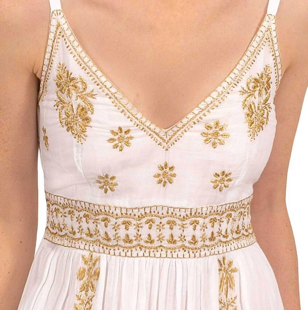 NEW GRETCHEN SCOTT fiesta time embroidered maxi dress in white and gold - Picture 5 of 6